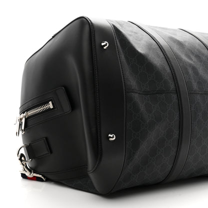 Gucci Soft GG Supreme Monogram Appia Calfskin Web Large Carry On Duffle Bag Black Grey 8 of 9