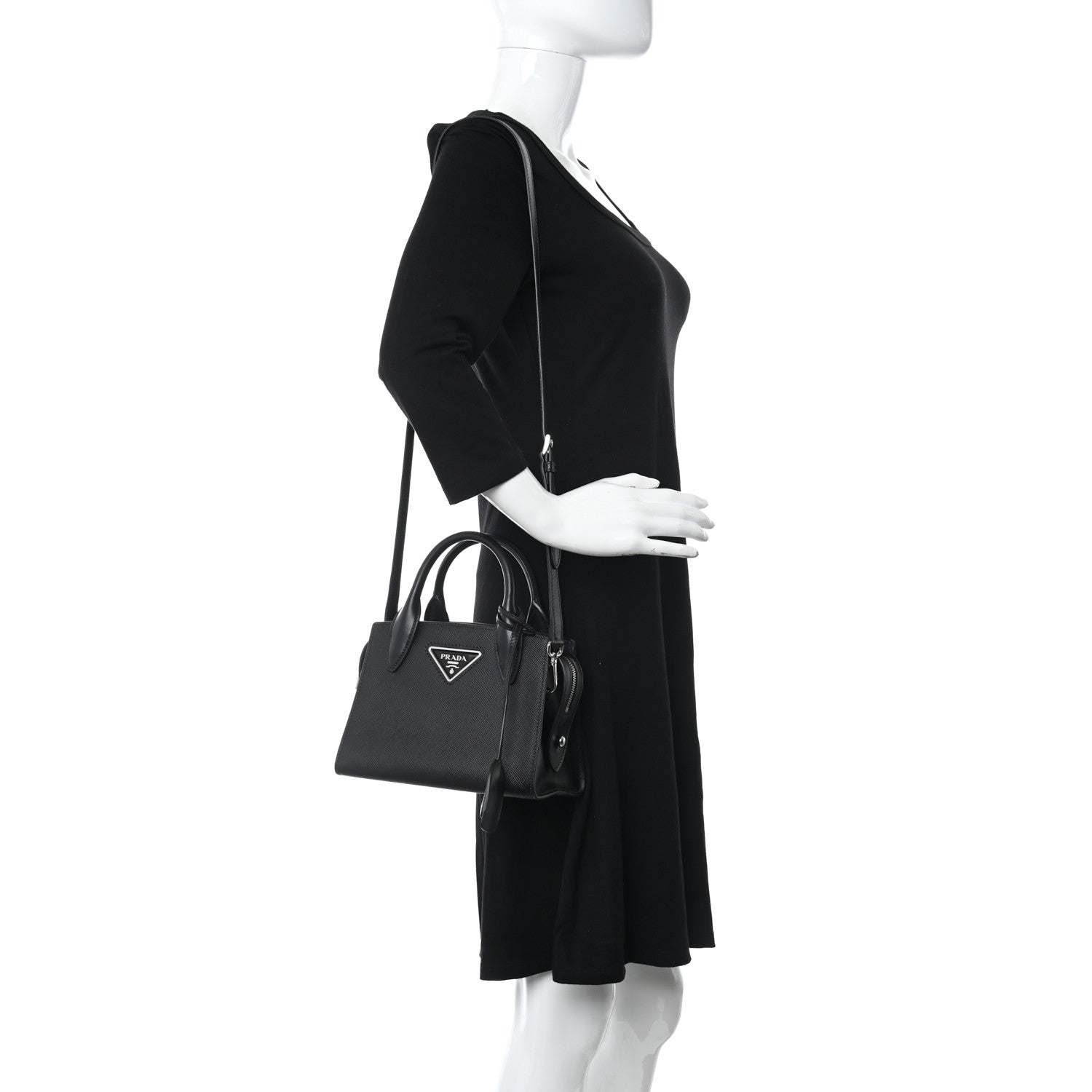 Prada Saffiano Cuir Calfskin Small Kristen Black 2 of 12