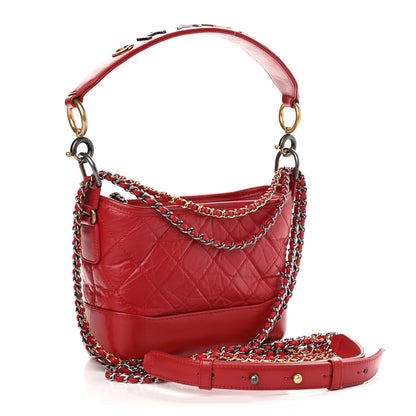 Chanel Aged Calfskin Quilted Small Gabrielle Logo Hobo Red 3 of 11