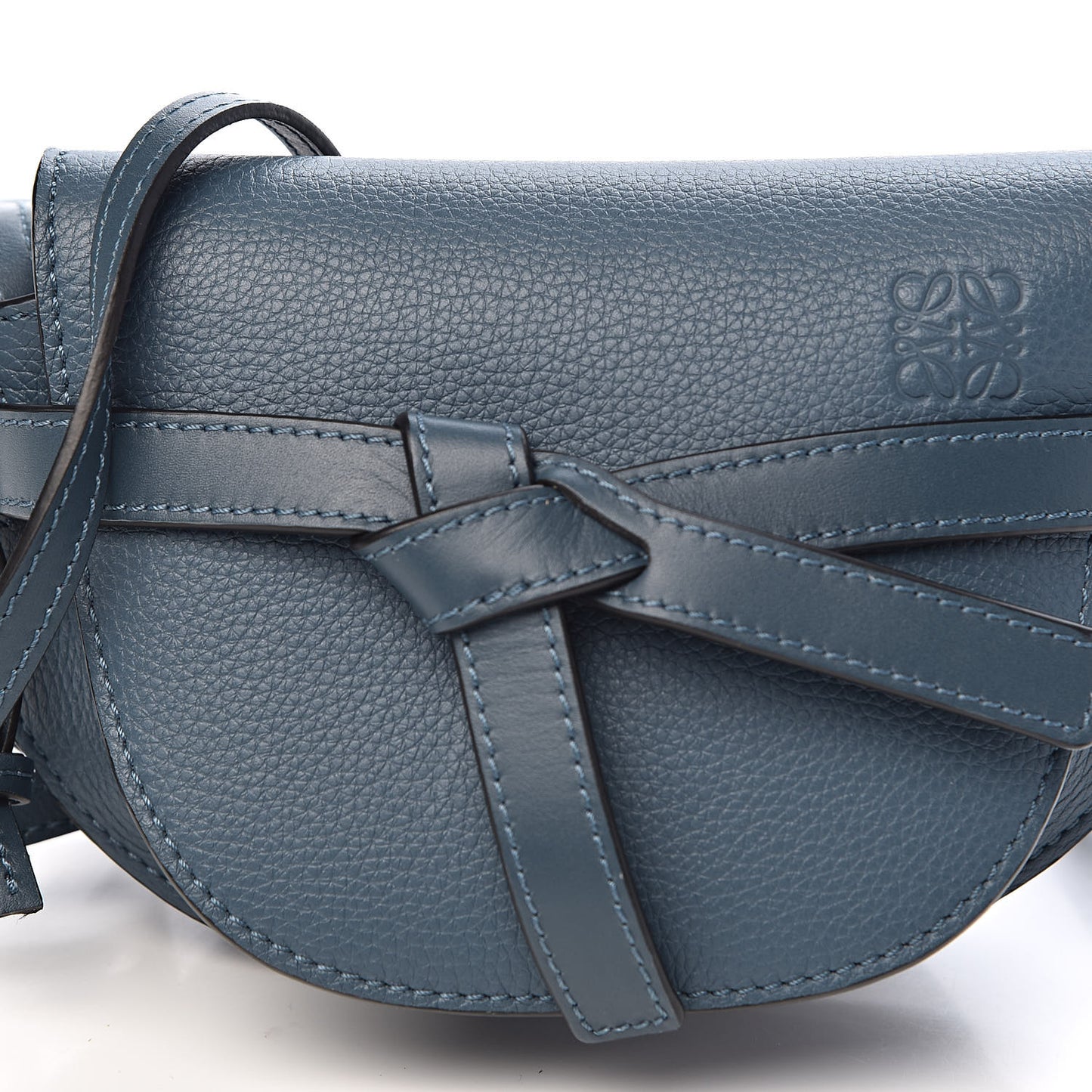 Grained Calfskin Mini Gate Crossbody Bag Steel Blue