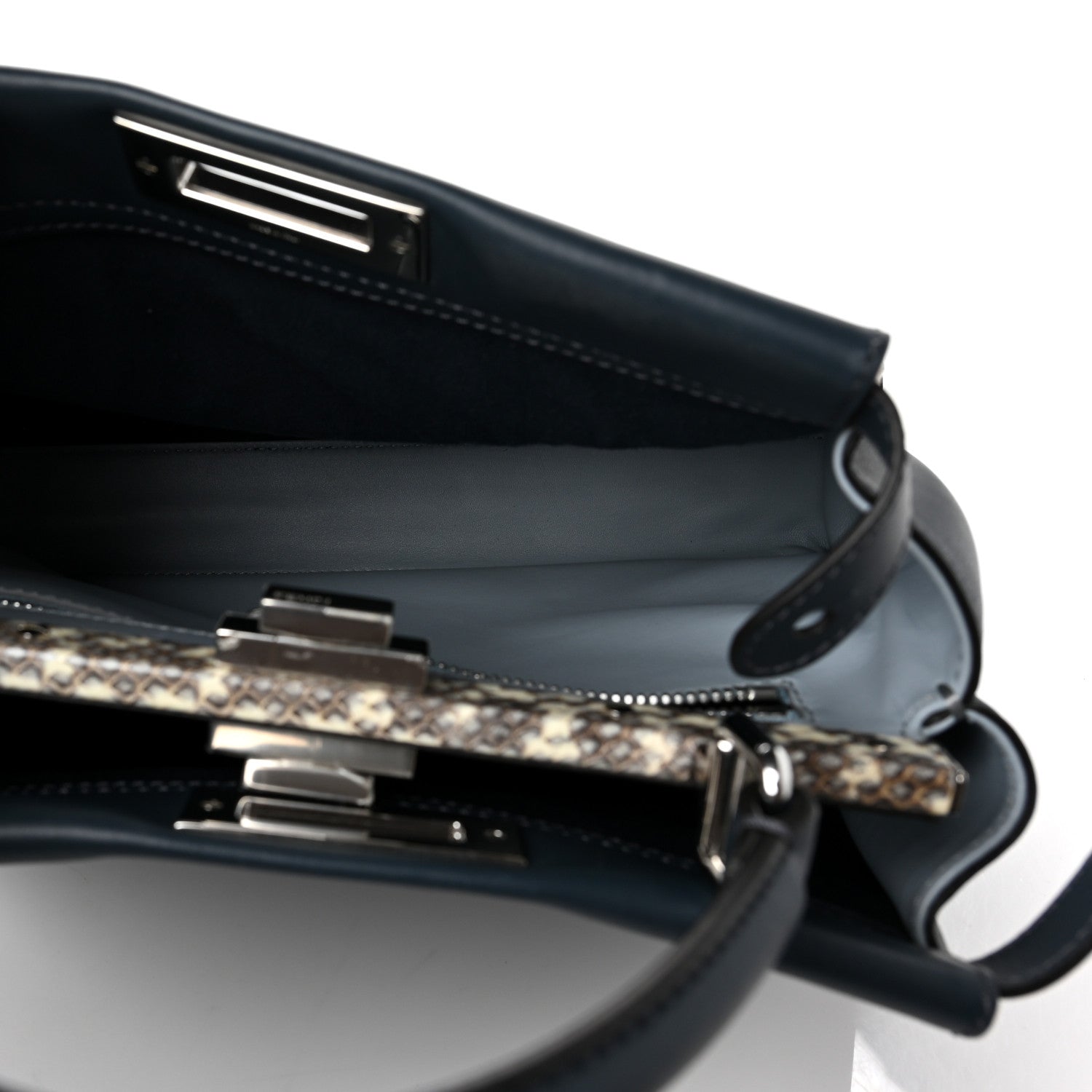 Fendi Vitello Seta Shiny Nappa Elaphe Medium Peekaboo Iconic Satchel Notturno Natural 5 of 8