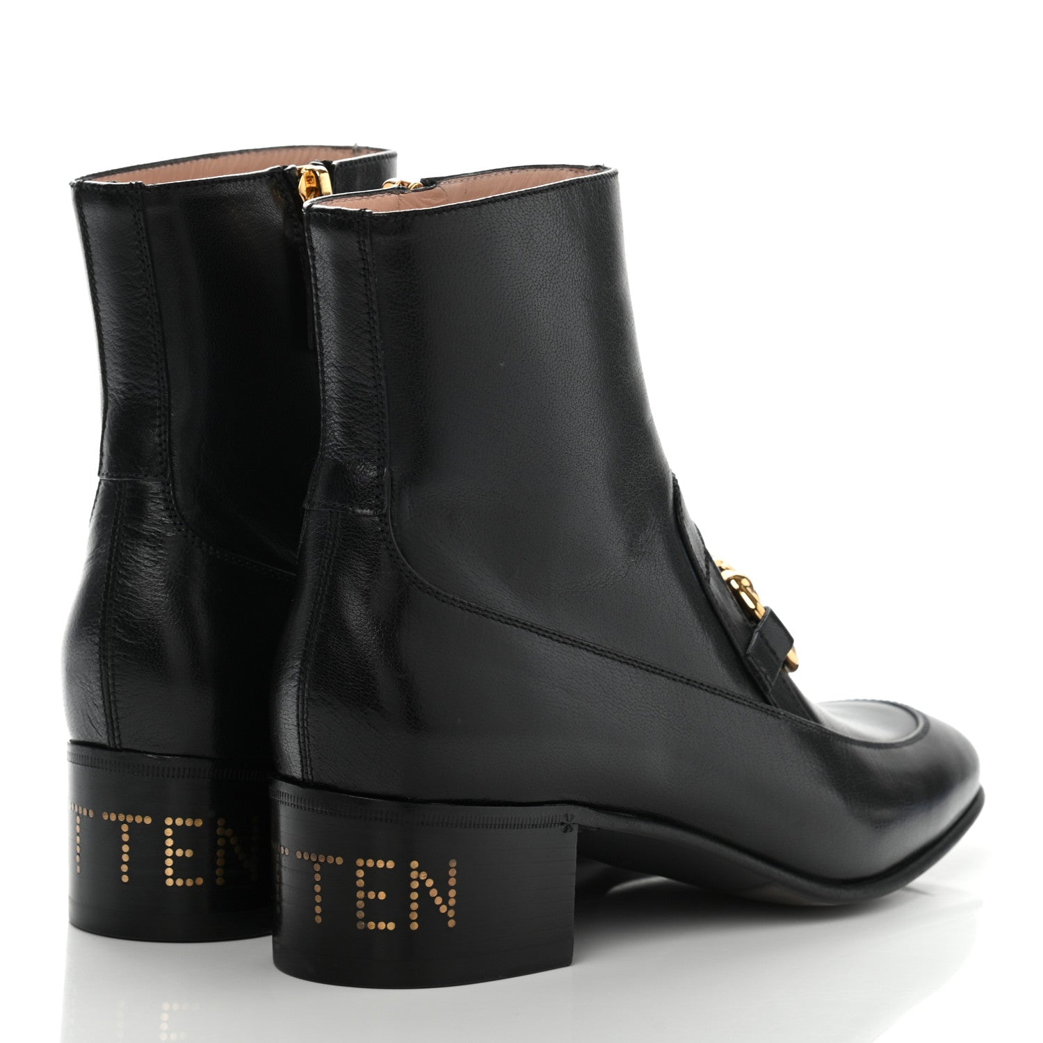Gucci Goatskin Kitten Chain Horsebit Ankle Boots 39.5 Black 4 of 11