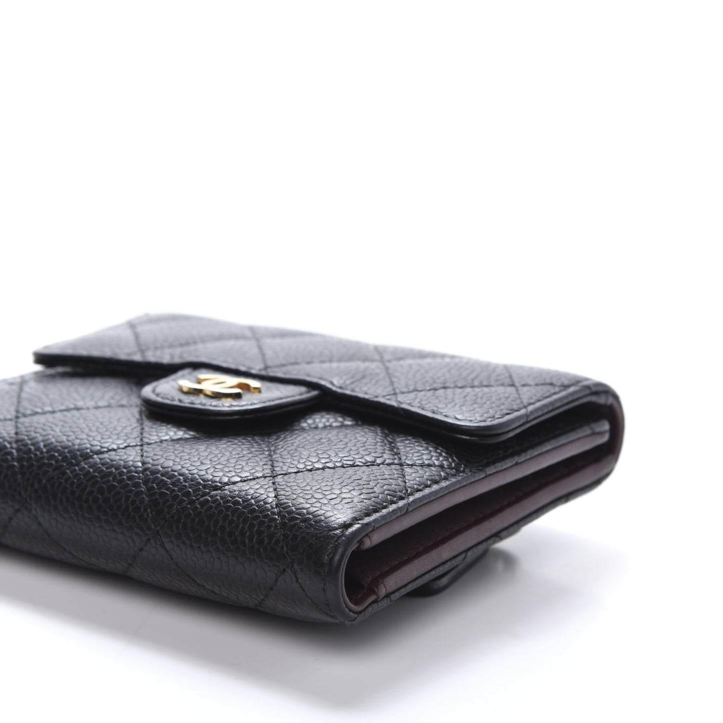 Caviar Quilted Compact Flap Wallet Black