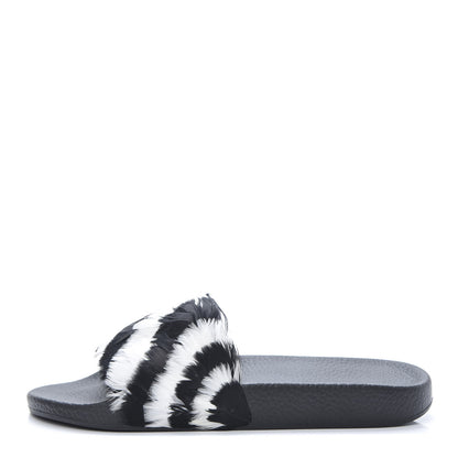 Valentino Garavani Rubber Feather Pool Slide Sandals 39 Black White 1 of 7