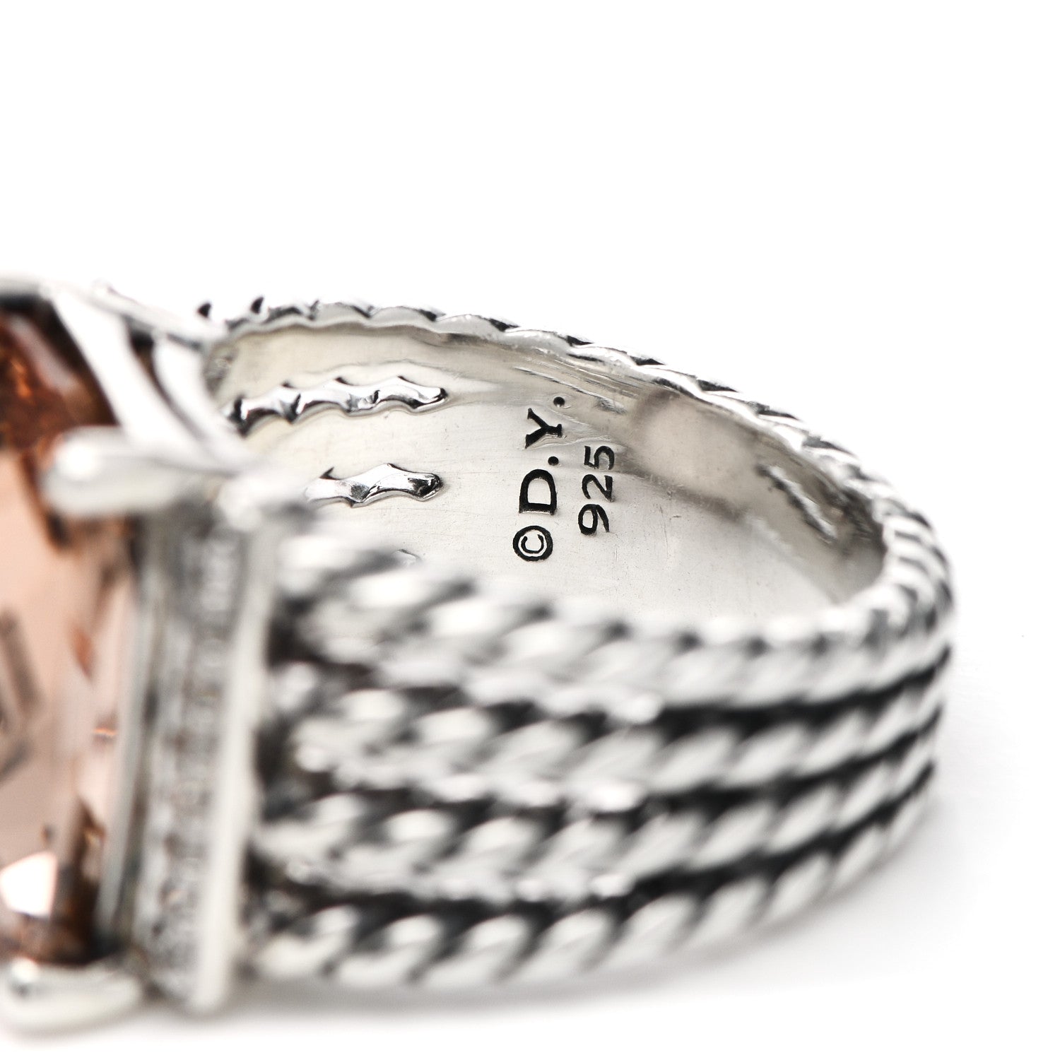 David Yurman Sterling Silver Diamond Morganite 16mm Wheaton Ring 53 6.5 5 of 5