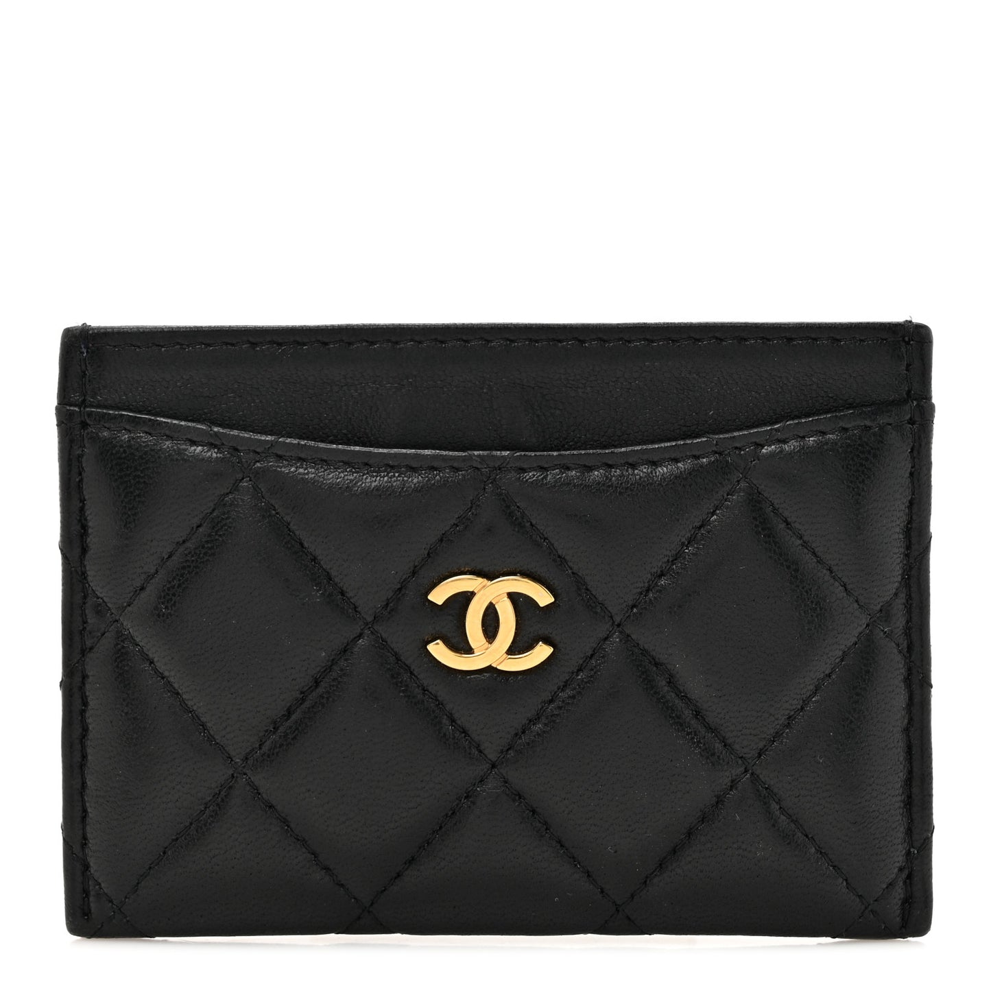 Lambskin Quilted Card Holder Black