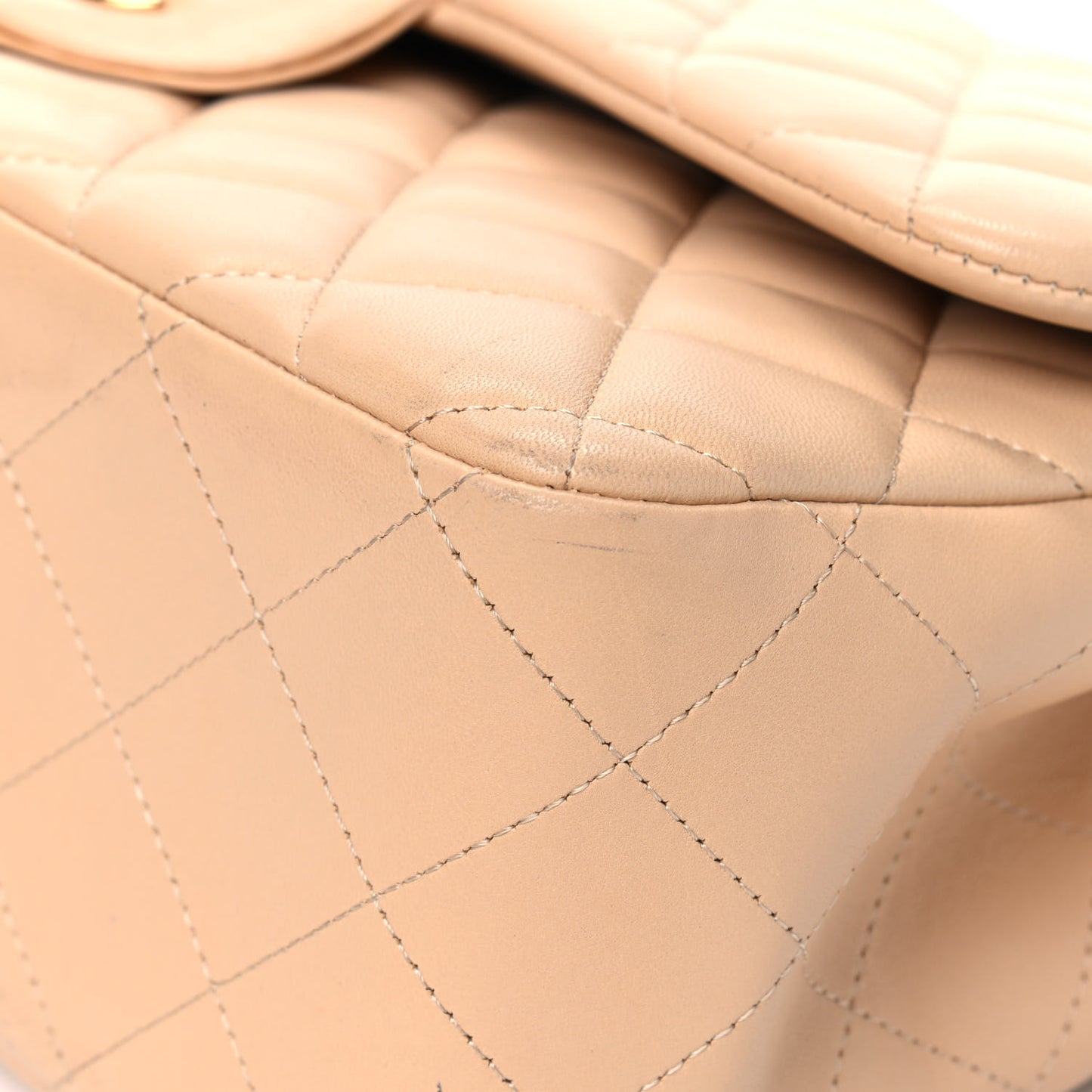 Lambskin Quilted Jumbo Double Flap Beige