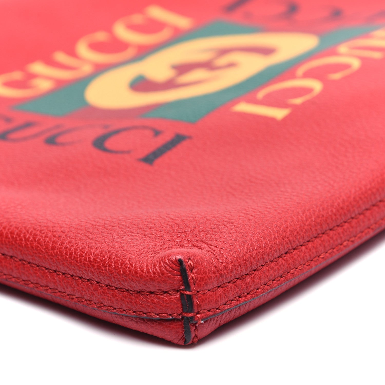 Gucci Pebbled Calfskin Medium Logo Portfolio Clutch Hibiscus Red 6 of 9