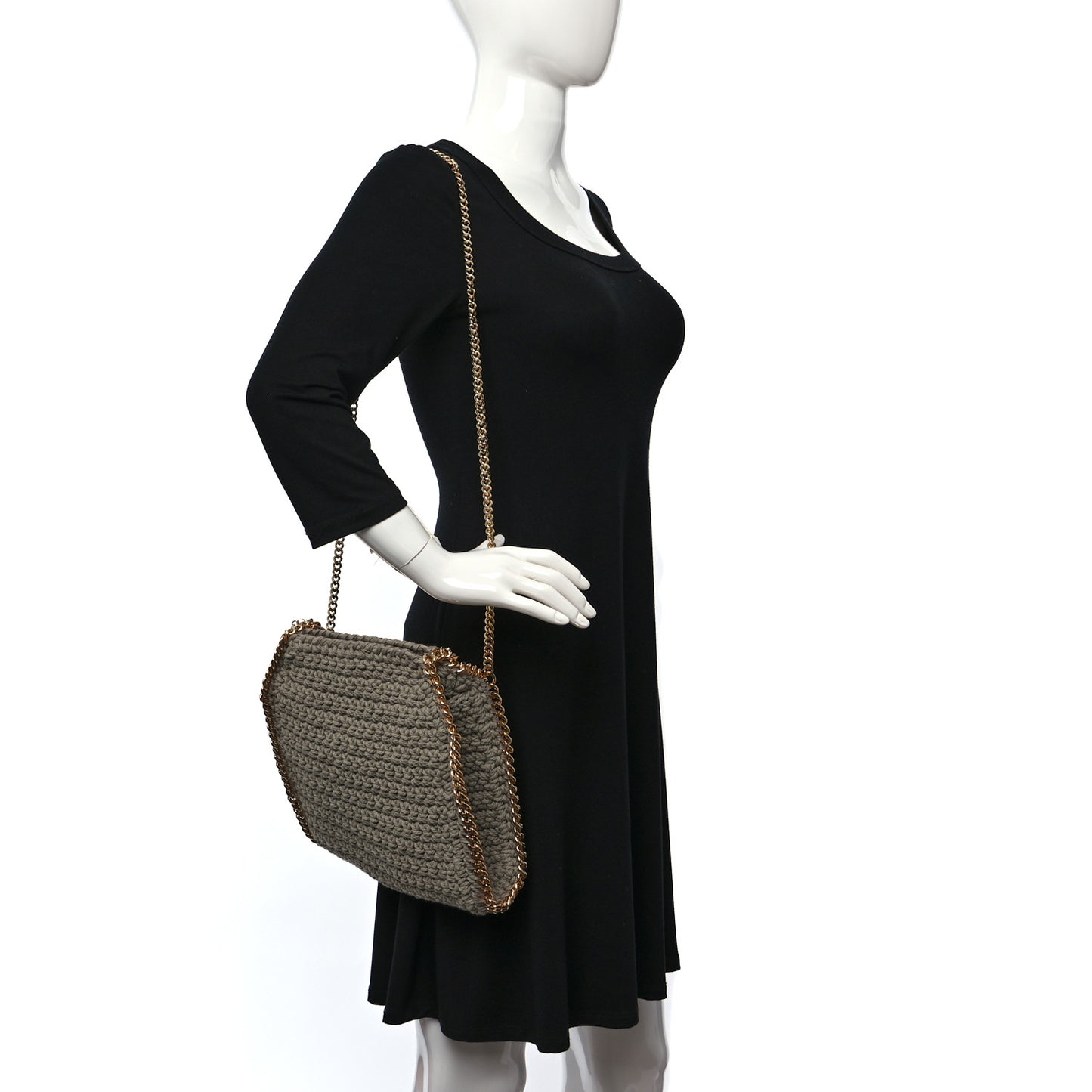 Cotton Crochet Mini Falabella Tote Taupe