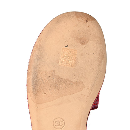 Chanel Tweed Lambskin CC Mules 40.5 Red White 6 of 11