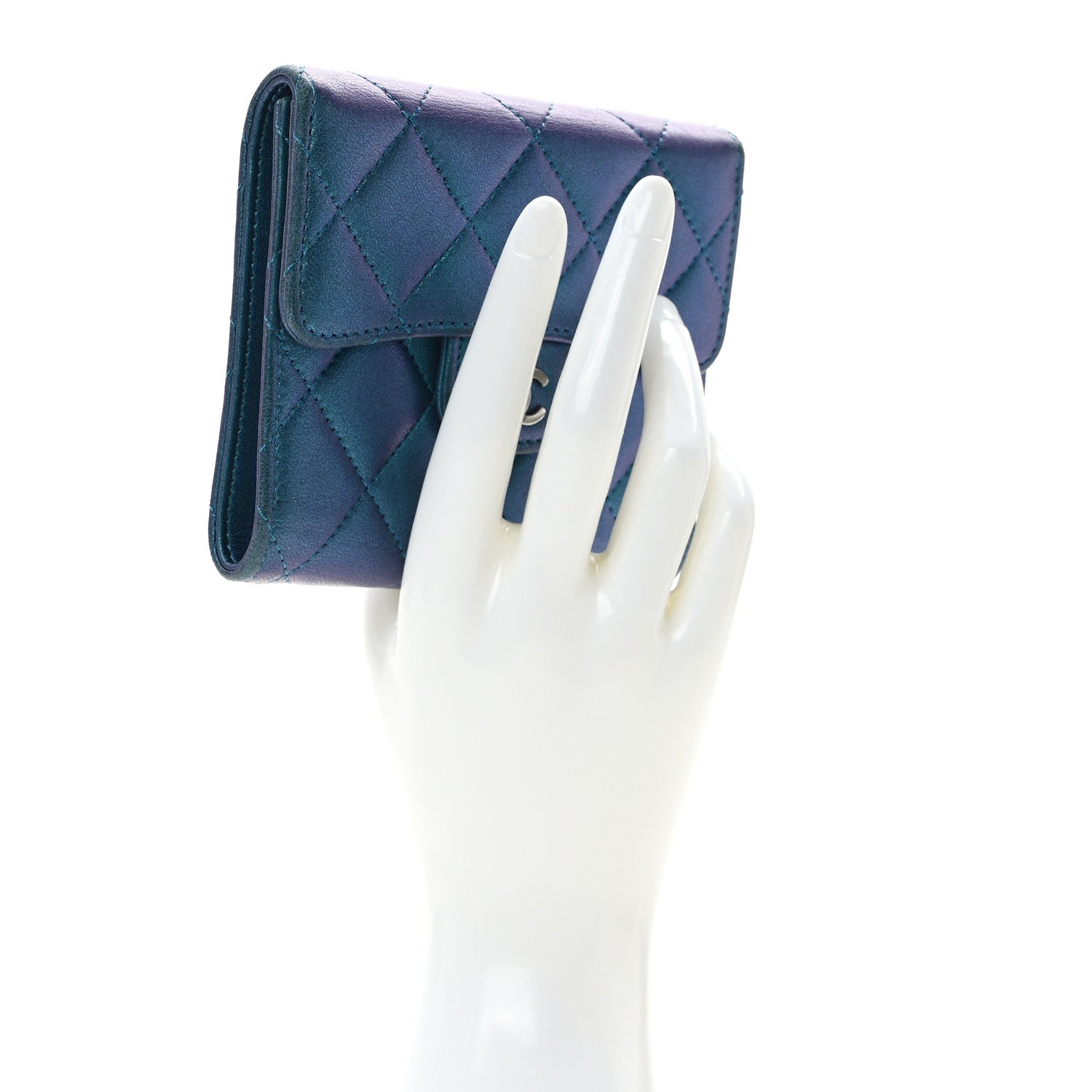 Chanel Metallic Lambskin Quilted Compact Flap Wallet Turquoise 2 of 10