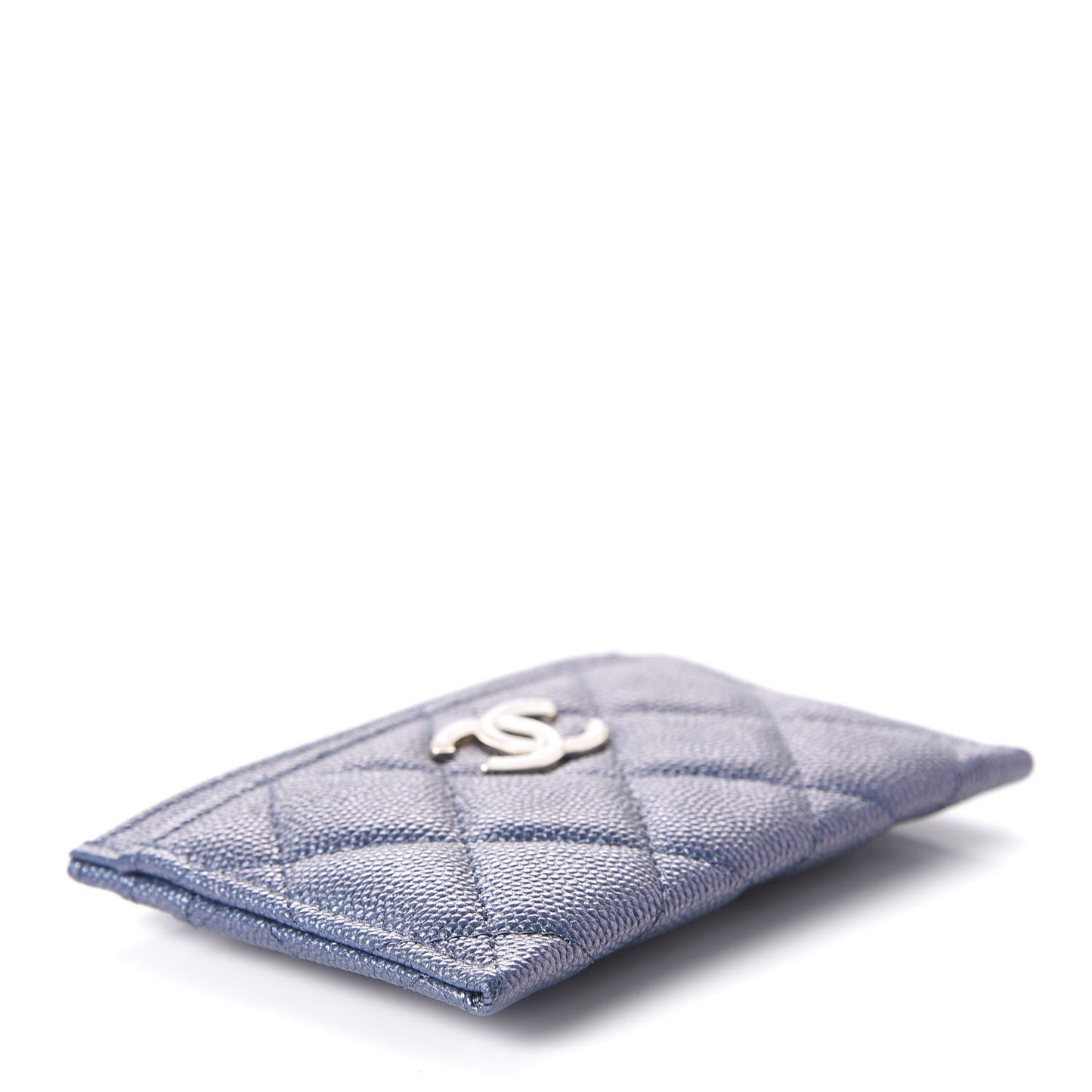 Iridescent Caviar Quilted Card Holder Dark Blue