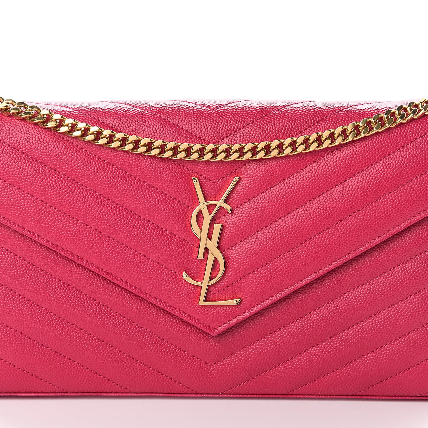 Grain De Poudre Matelasse Chevron Monogram Chain Wallet Fresh Fuchsia