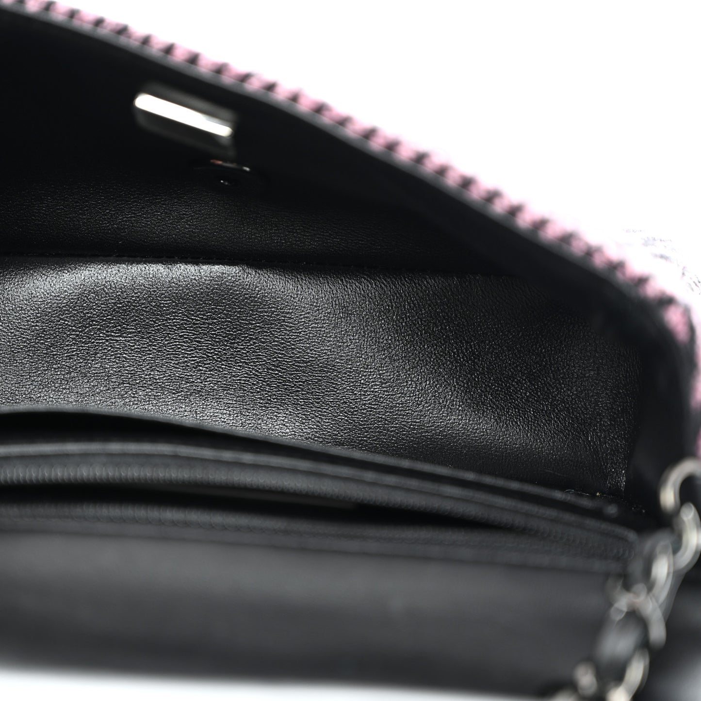 Wool Tweed Quilted Mini Rectangular Flap Pink Black