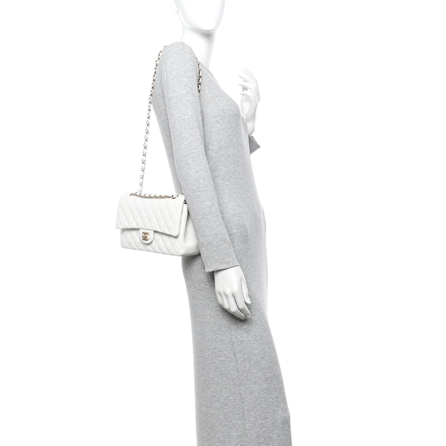 Caviar Quilted Medium Double Flap White
