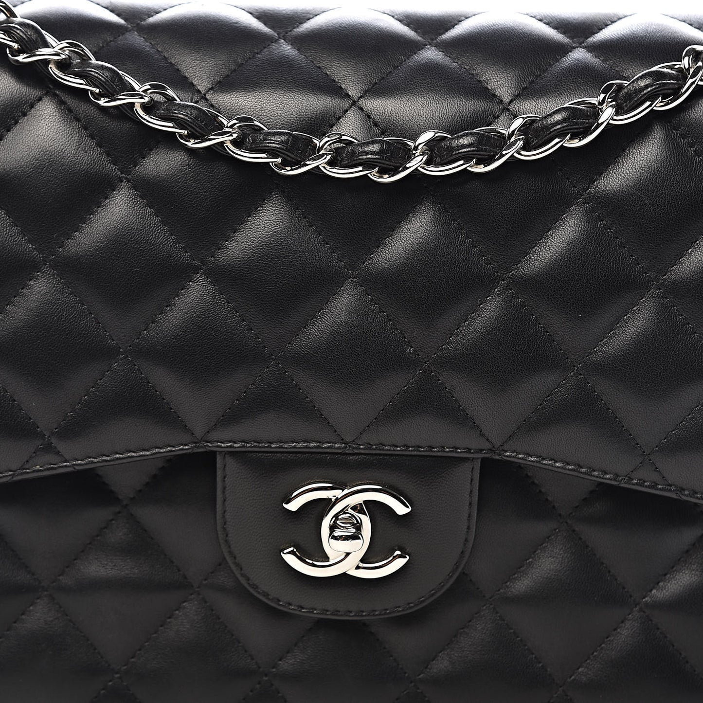 Lambskin Quilted Jumbo Double Flap Black