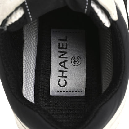 Chanel Mesh Suede Calfskin Grained Calfskin Womens CC Sneakers 38 White Black 7 of 14