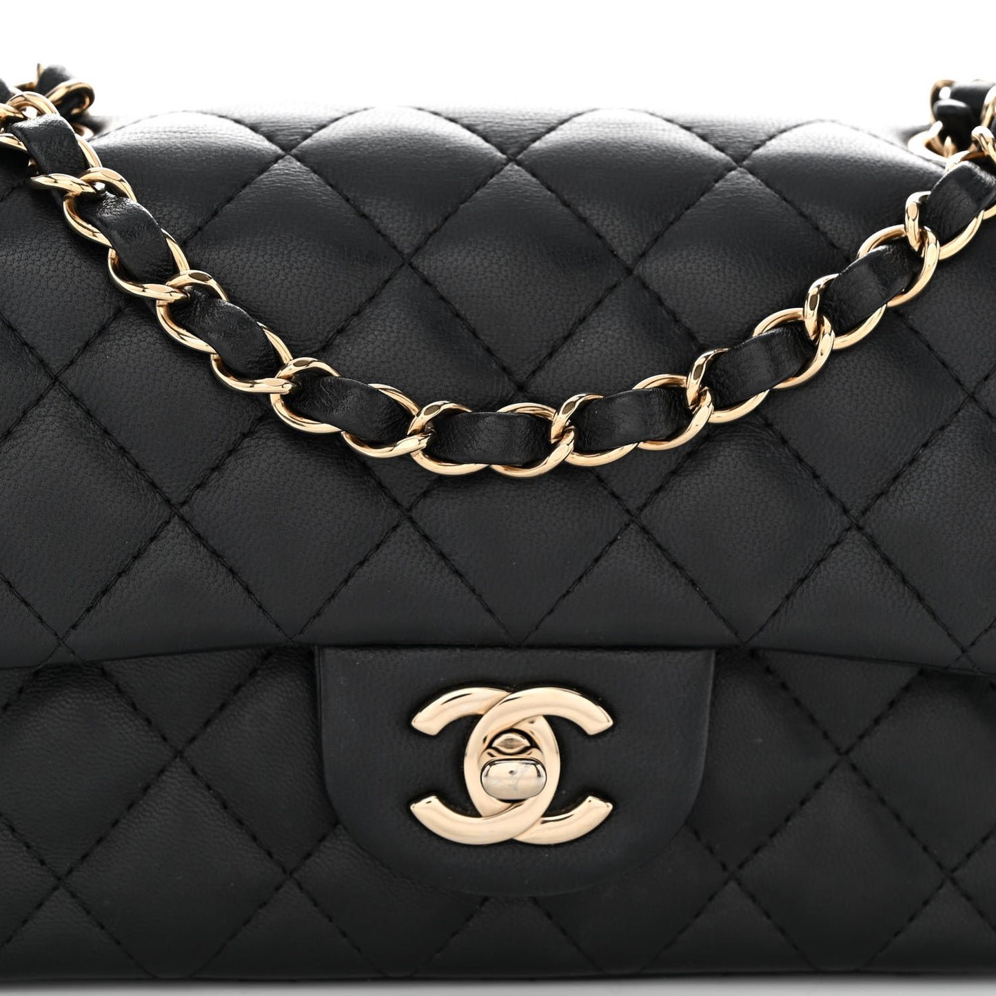 Lambskin Quilted Mini Rectangular Flap Black