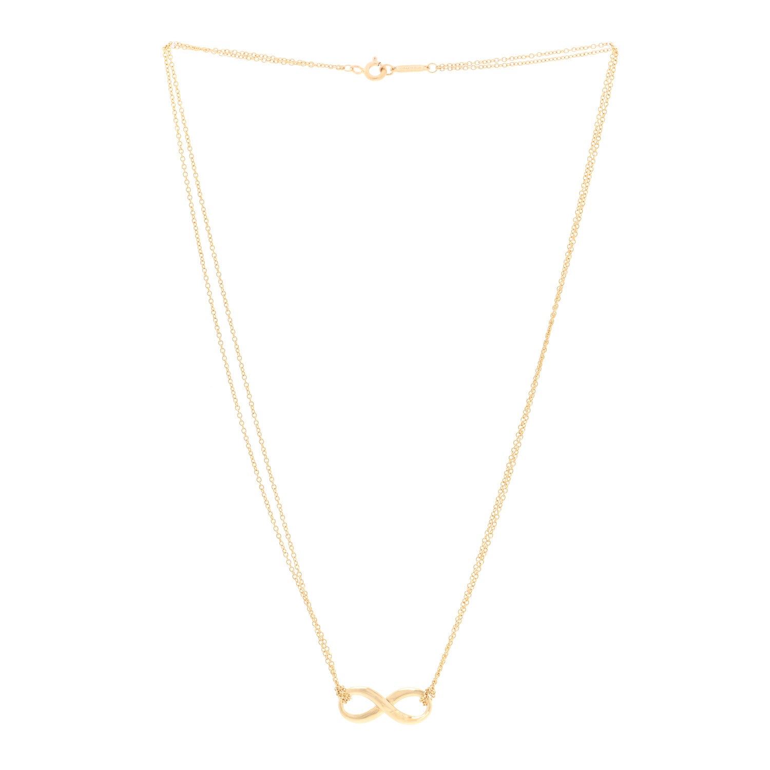 Tiffany 18K Yellow Gold Infinity Double Chain Pendant Necklace 2 of 3