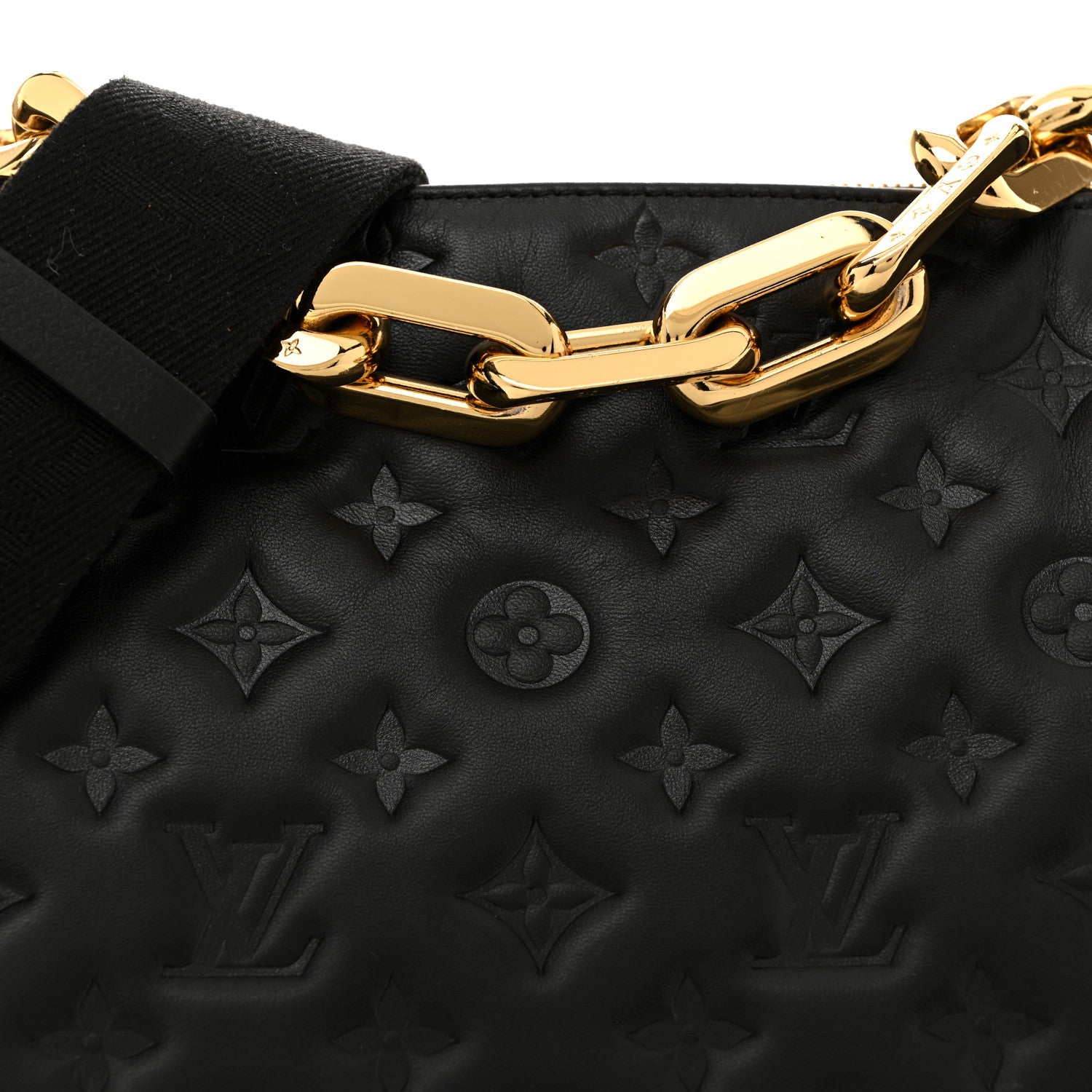 Louis Vuitton Lambskin Embossed Monogram Coussin MM Black 7 of 11