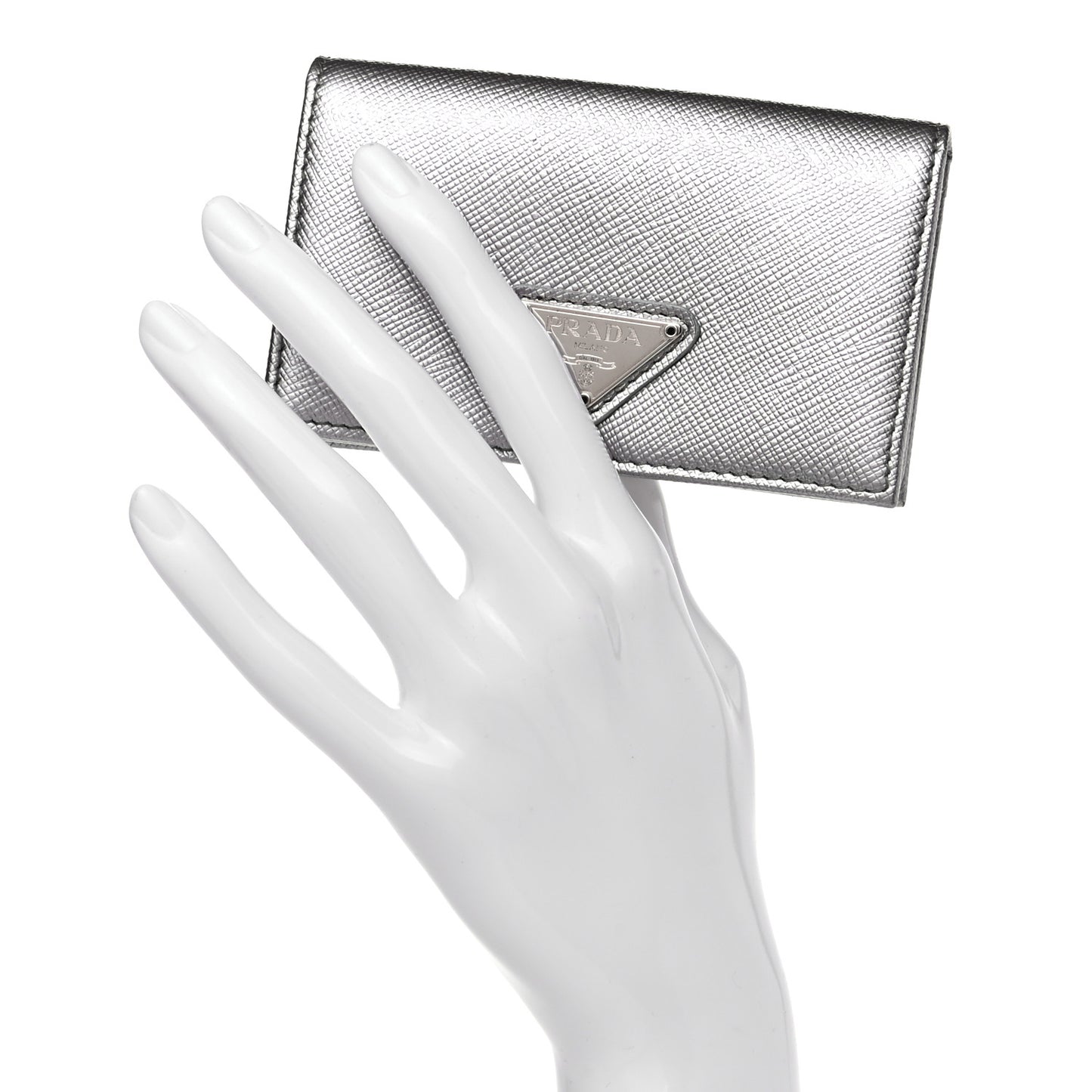 Metallic Saffiano Card Holder Cromo