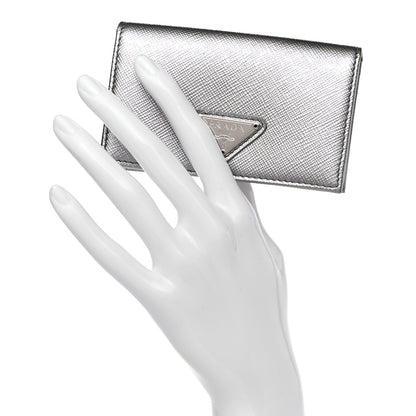 Prada Metallic Saffiano Card Holder Cromo 2 of 8