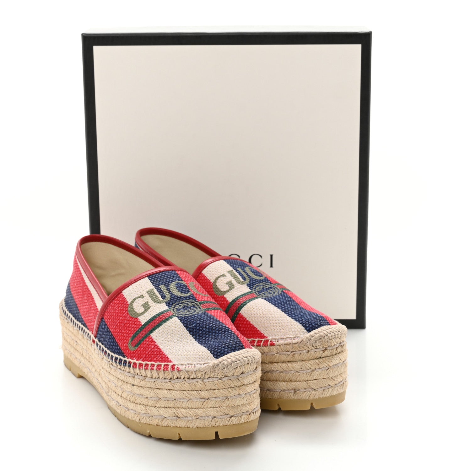 Gucci Canvas Sylvie Stripe Logo Platform Espadrilles 39.5 Mystic White Hibiscus Red Maritime 13 of 13