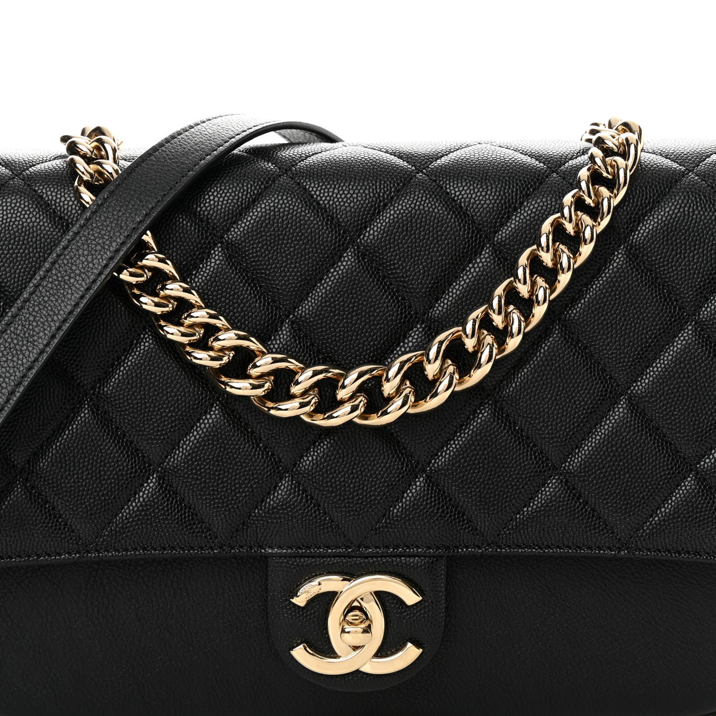 Caviar Quilted Large Studded Flap Black