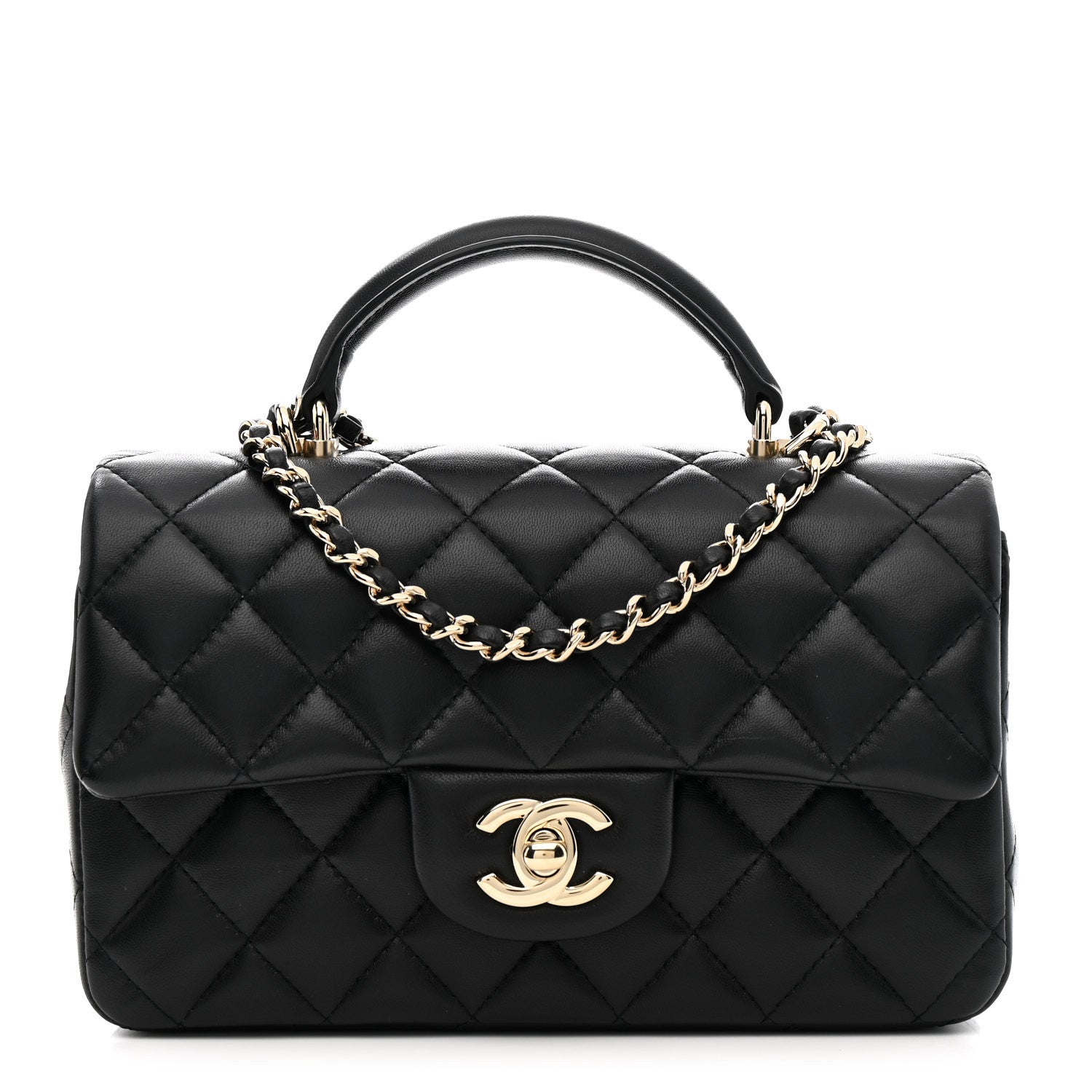 Chanel Lambskin Quilted Mini Top Handle Rectangular Flap Black 1 of 12