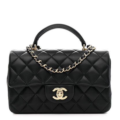 Chanel Lambskin Quilted Mini Top Handle Rectangular Flap Black 1 of 12