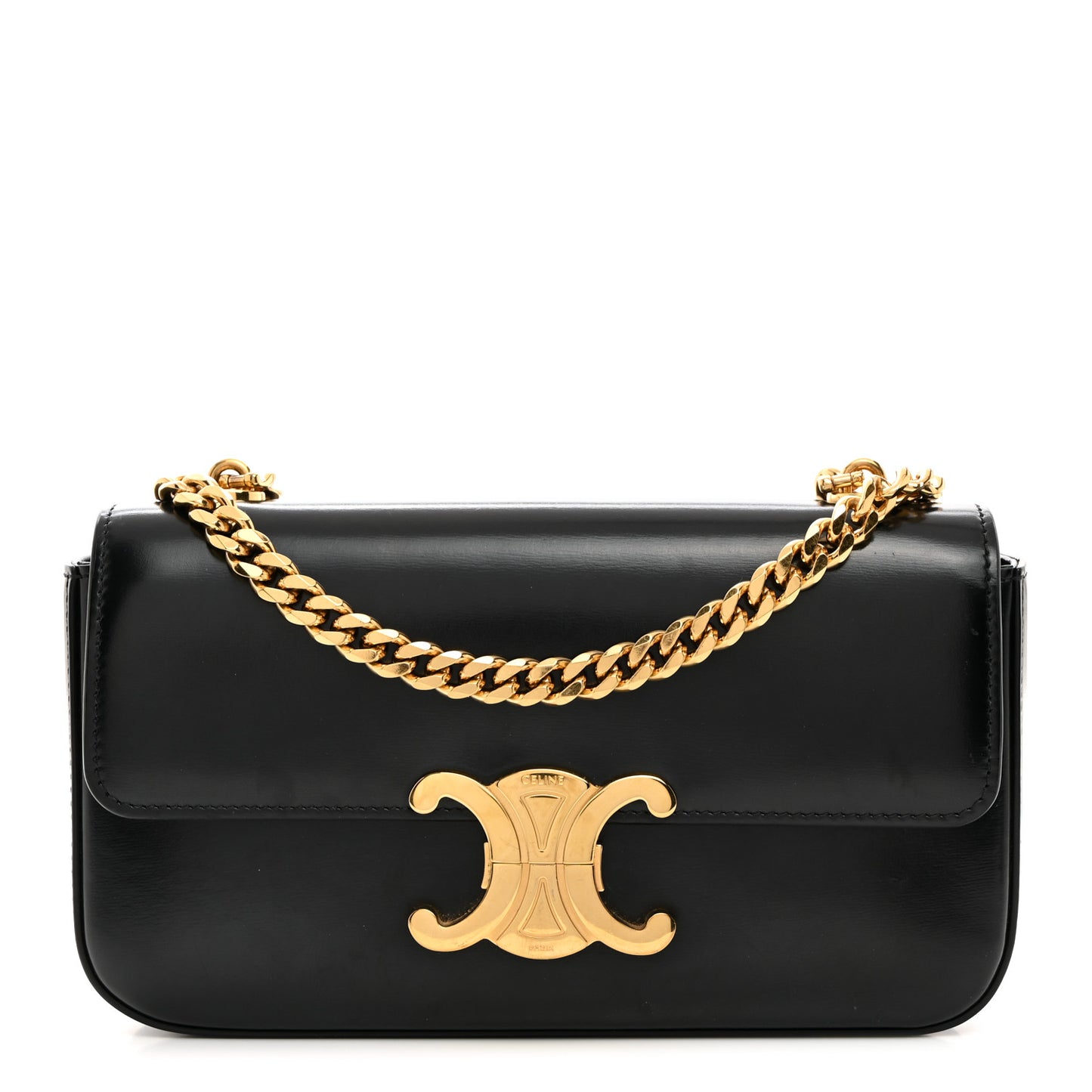 Shiny Calfskin Triomphe Chain Shoulder Bag Black