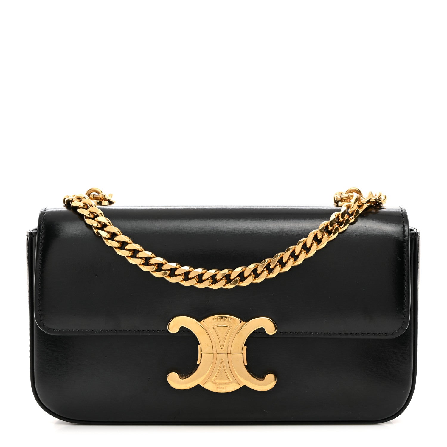 Celine Shiny Calfskin Triomphe Chain Shoulder Bag Black 1 of 11