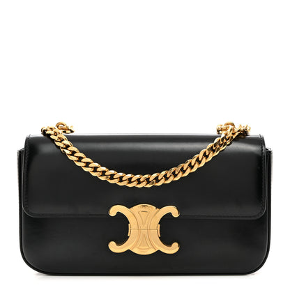 Celine Shiny Calfskin Triomphe Chain Shoulder Bag Black 1 of 11