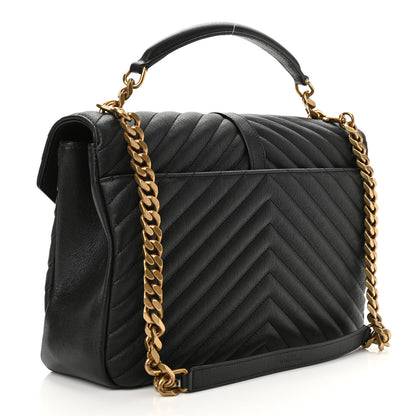 Saint Laurent Sheepskin Matelasse Chevron Monogram Large College Satchel Black 3 of 11