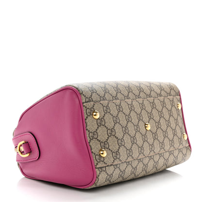 Gucci GG Supreme Monogram Moon Calfskin Small Boston Beige Ebony Hibiscus Red New Rosette 4 of 10