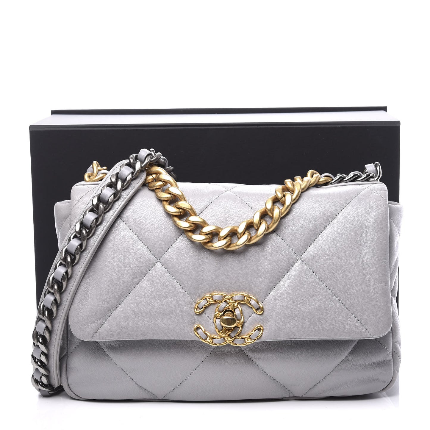 Goatskin Quilted Medium 19 Flap Grey