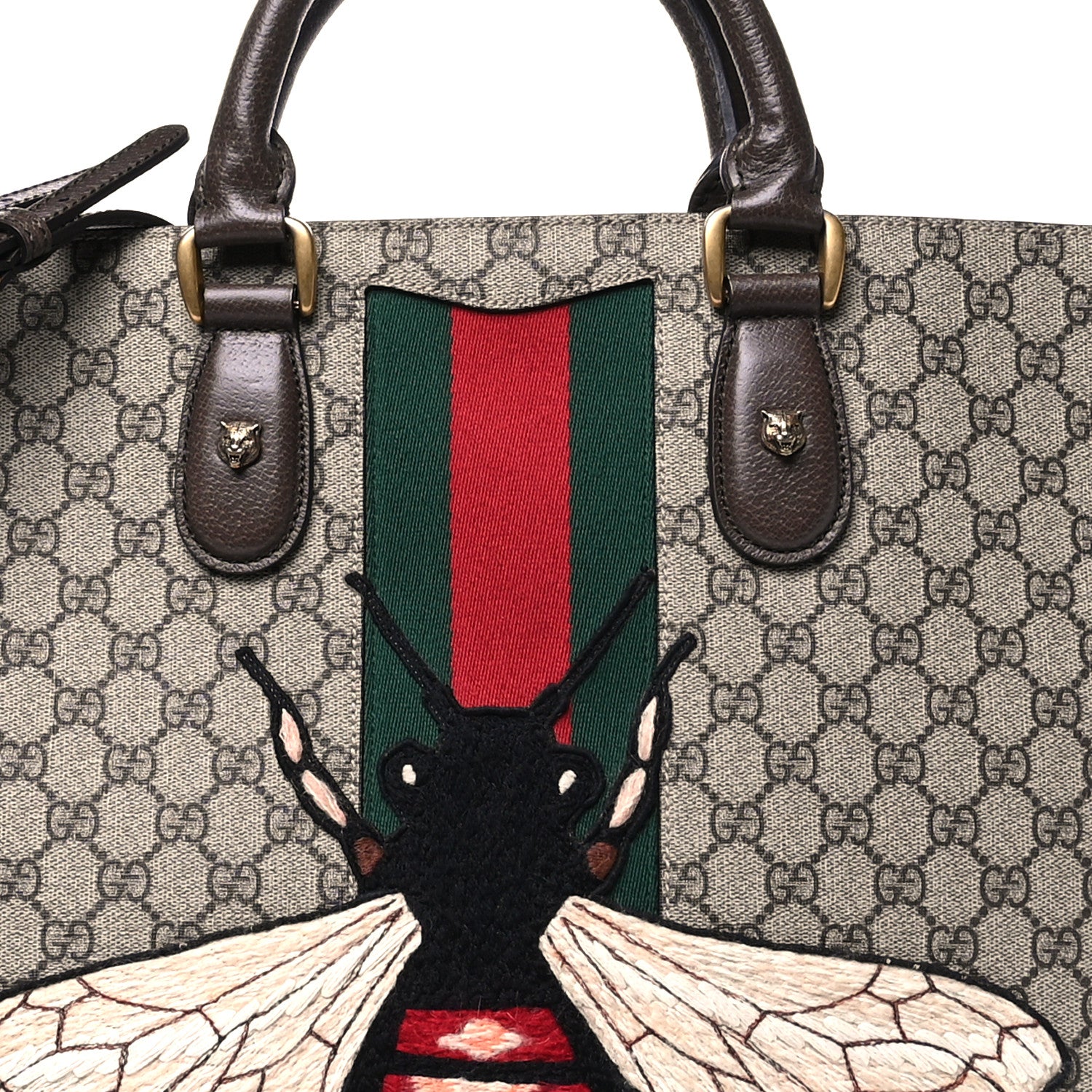 Gucci GG Supreme Monogram Web Animalier Bee Vertical Tote Brown 8 of 10