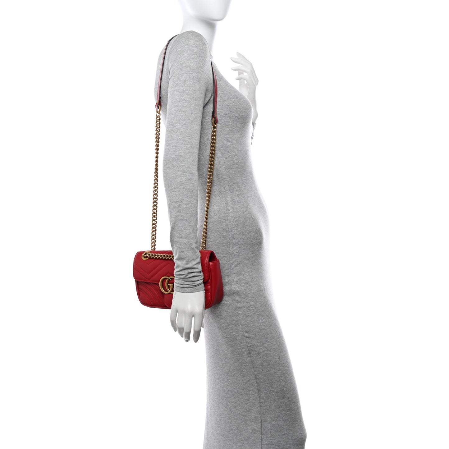 Calfskin Matelasse Mini GG Marmont Shoulder Bag Hibiscus Red