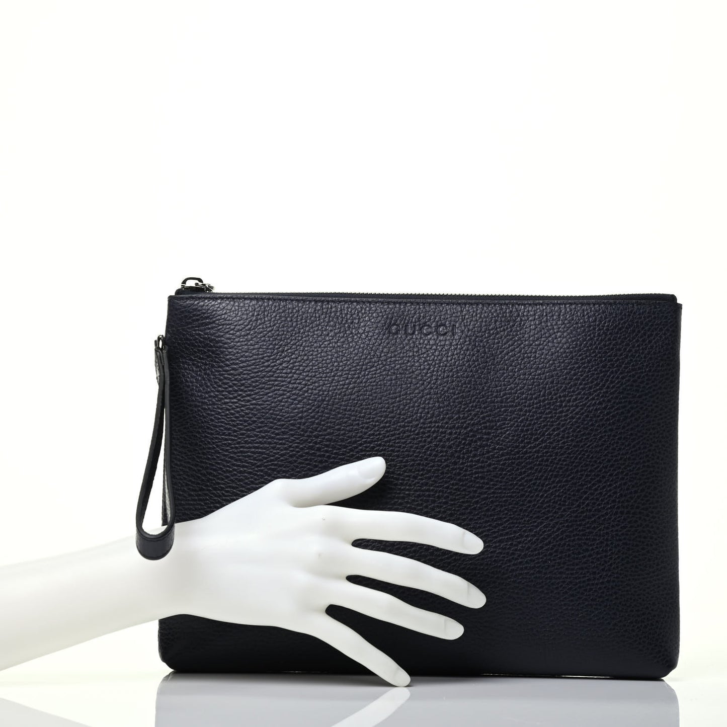 Grained Calfskin Zip Wristlet Pouch Navy