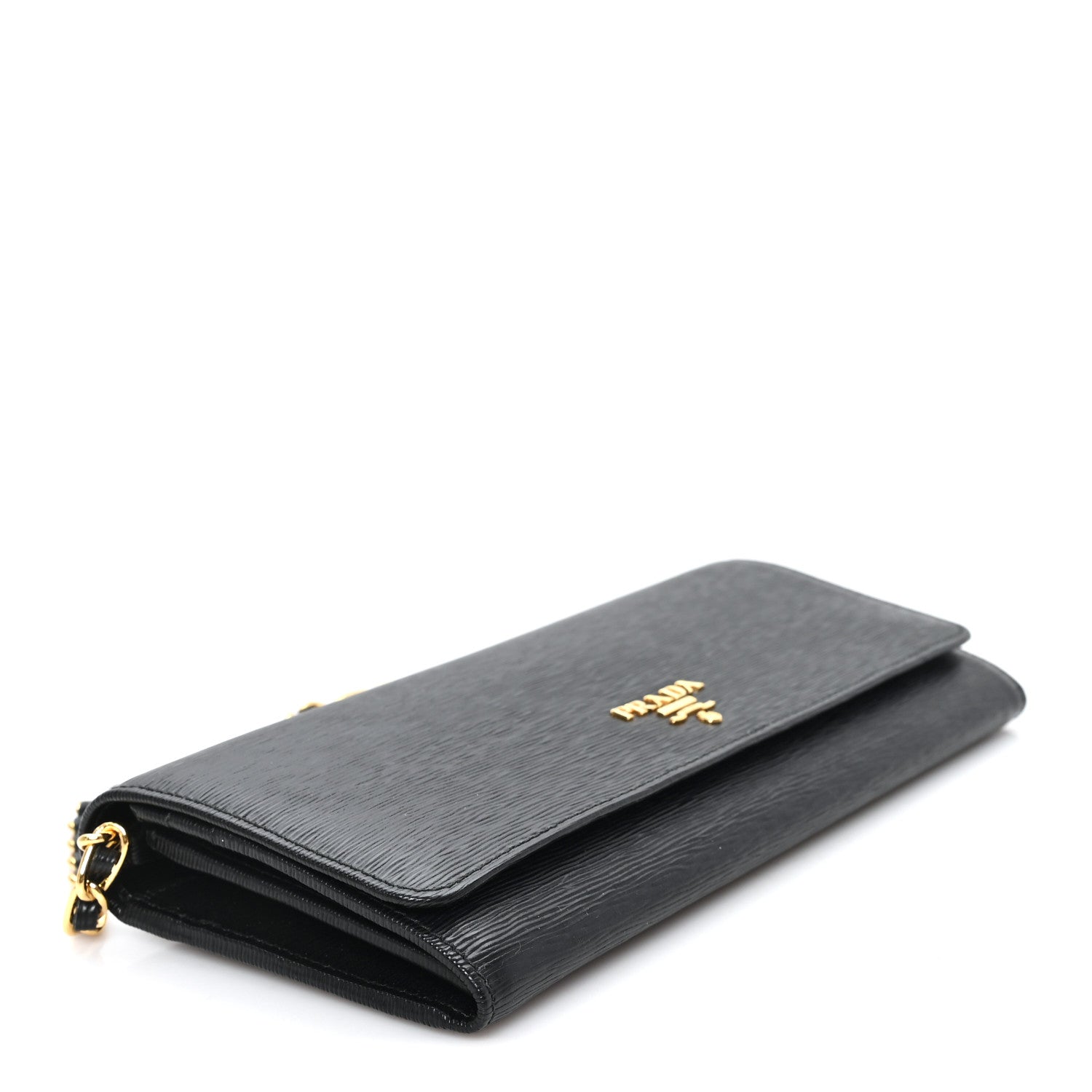 Prada Vitello Move Metal Oro Chain Wallet Black 4 of 9