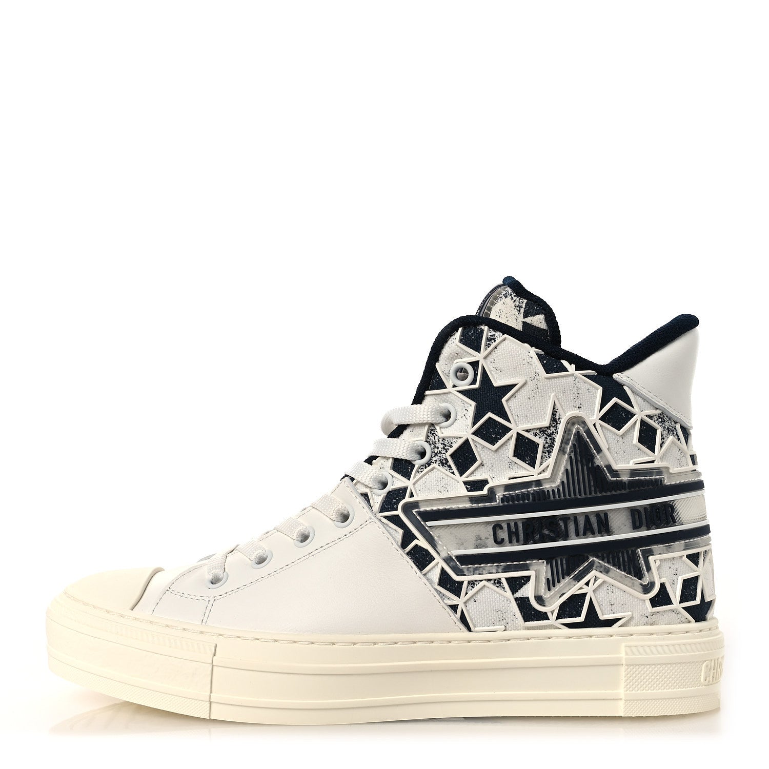 Christian Dior Canvas Calfskin Walk'N'Dior Star High Top Sneakers 38 White Deep Blue 1 of 11