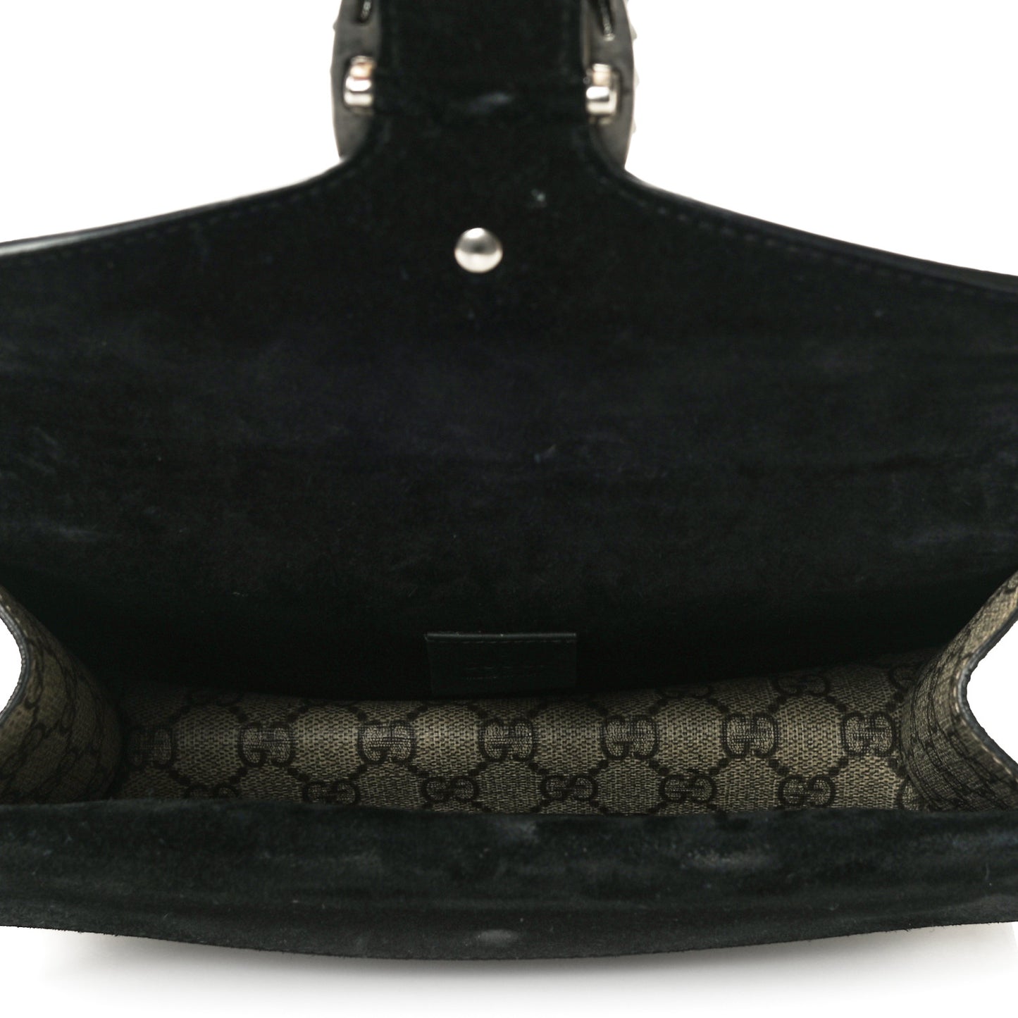 GG Supreme Monogram Suede Crystal Small Dionysus Shoulder Bag Beige Ebony Black