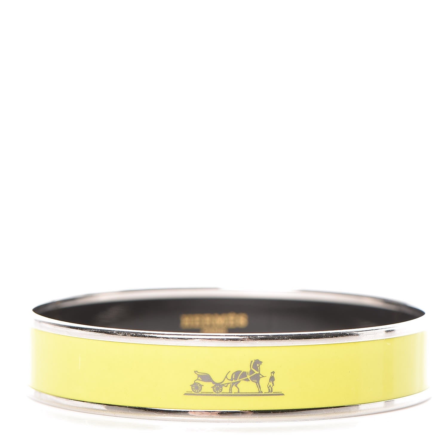 Hermes Enamel Printed Medium Caleche Bracelet 65 Lime 1 of 5