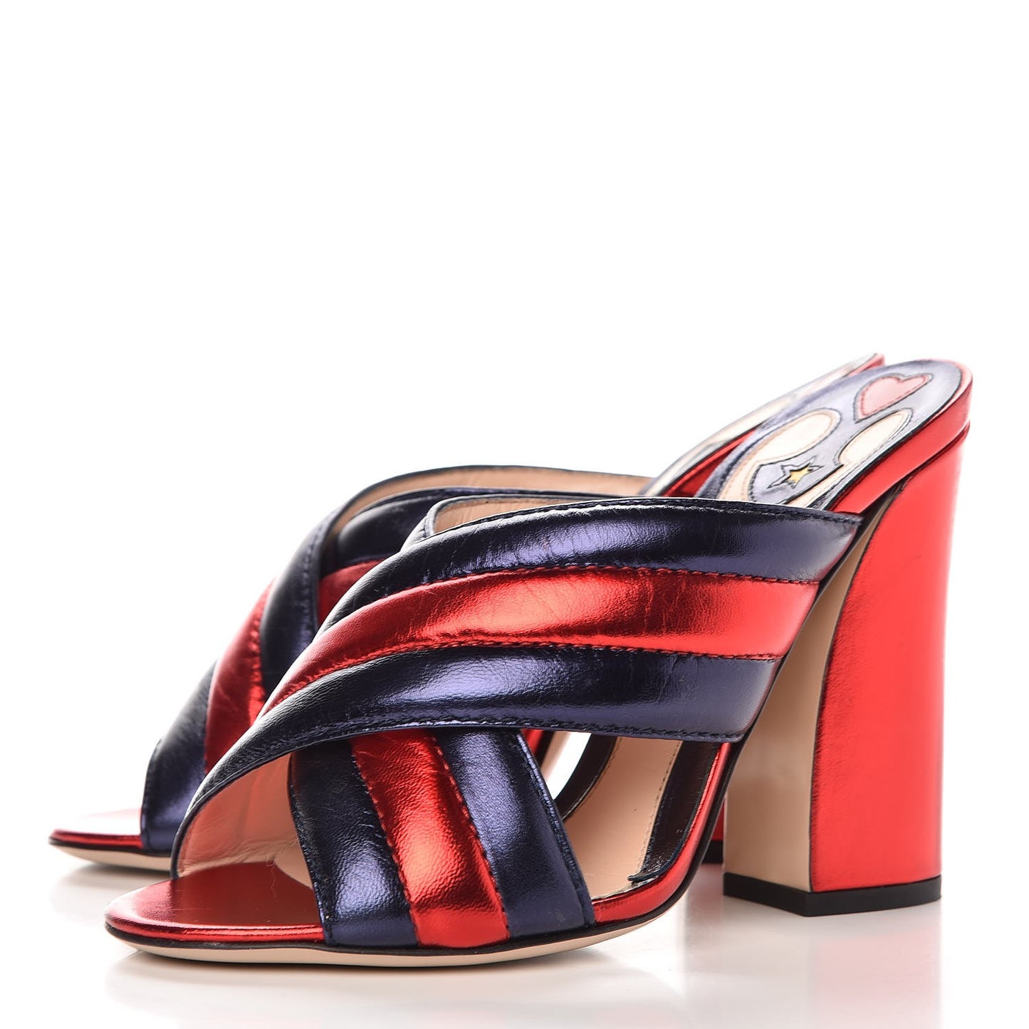 Metallic Nappa Webby Crossover High Heel Slide Sandals 37.5 Night Flame Red
