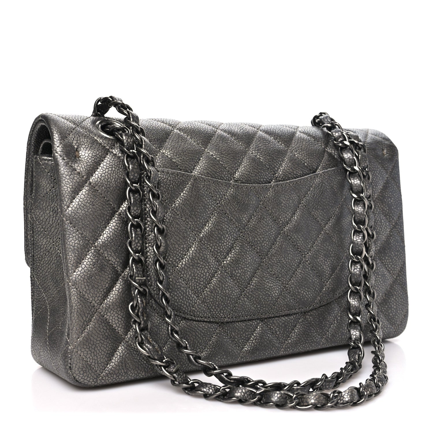 Chanel Metallic Caviar Quilted Medium Double Flap Dark Grey 3 of 10