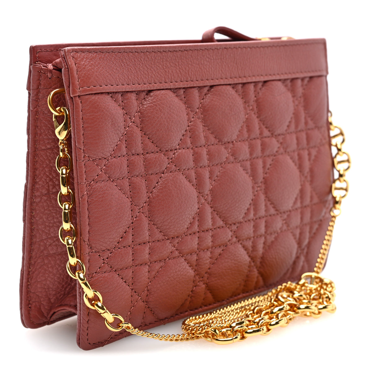 Christian Dior Calfskin Cannage Caro Zipped Pouch With Chain Rust 2 of 8