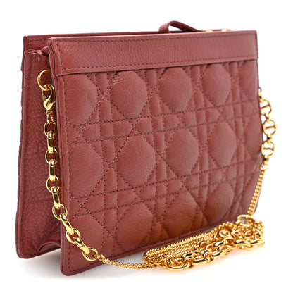 Christian Dior Calfskin Cannage Caro Zipped Pouch With Chain Rust 2 of 8