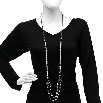 Chanel Ruthenium Pearl Crystal Baguette CC Necklace Silver 2 of 6