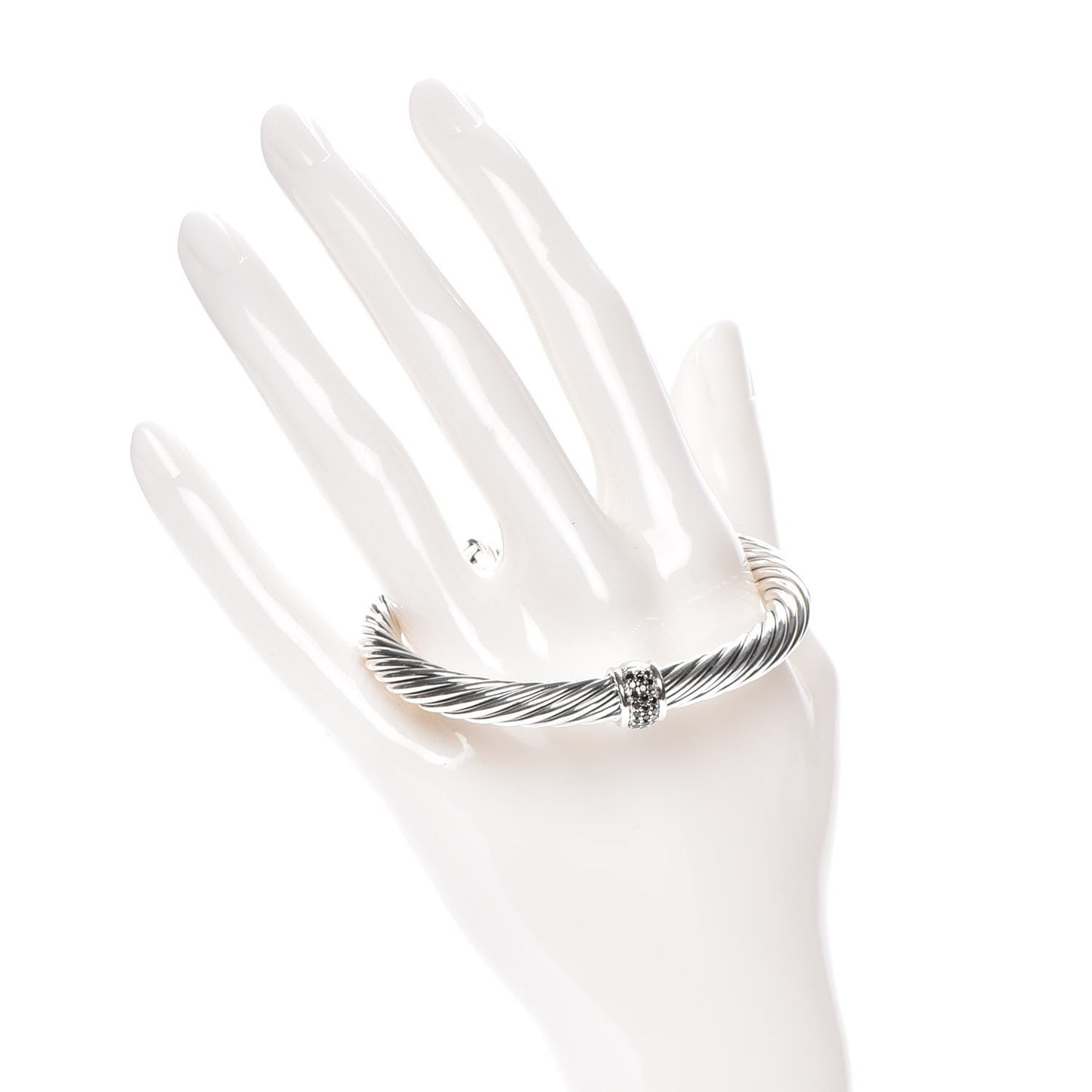 Sterling Silver Black Diamond 7mm Cable Classics Station Bracelet