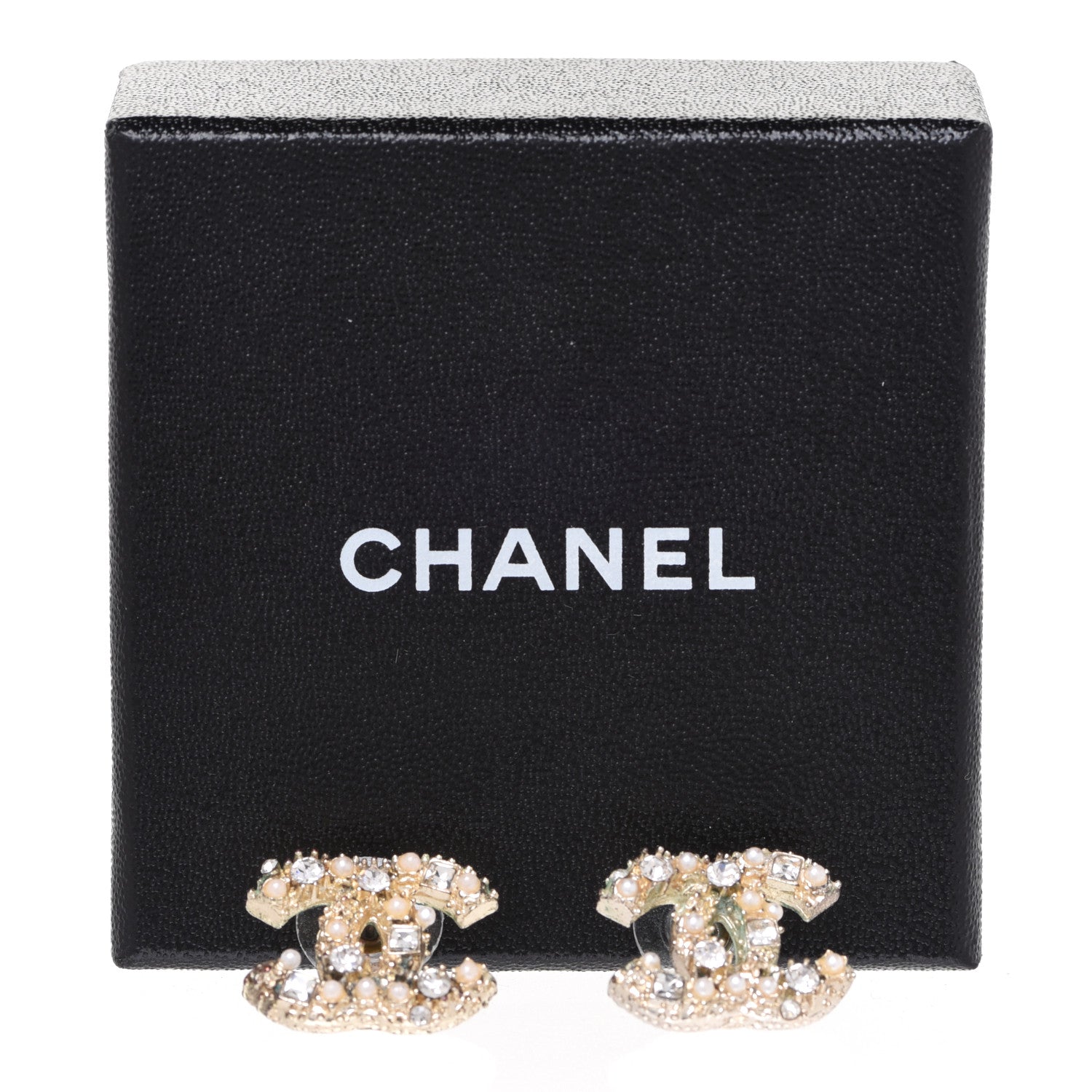Chanel Pearl Crystal Baguette CC Earrings Gold 5 of 5